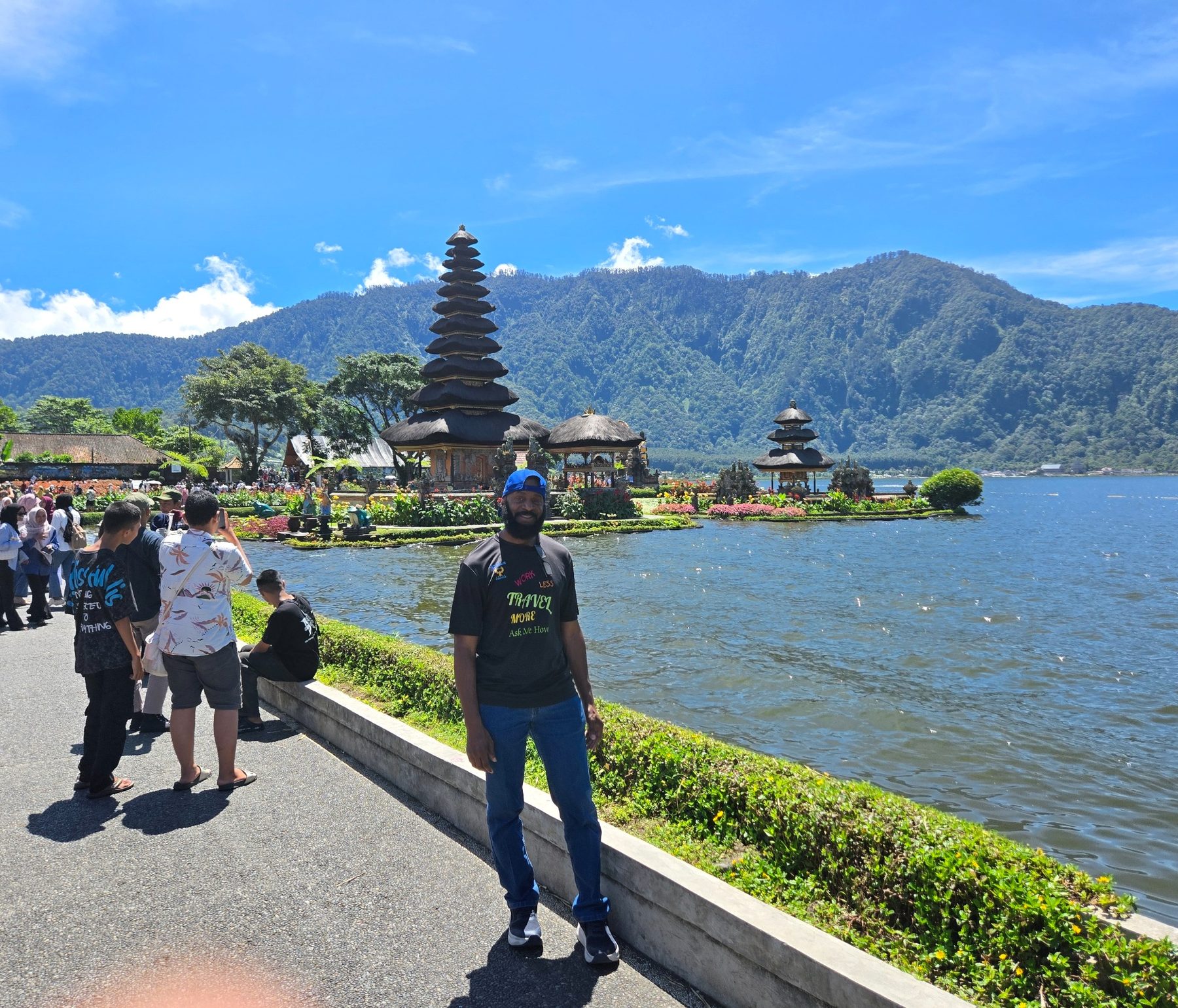 Bali temple beside the lake and mountains