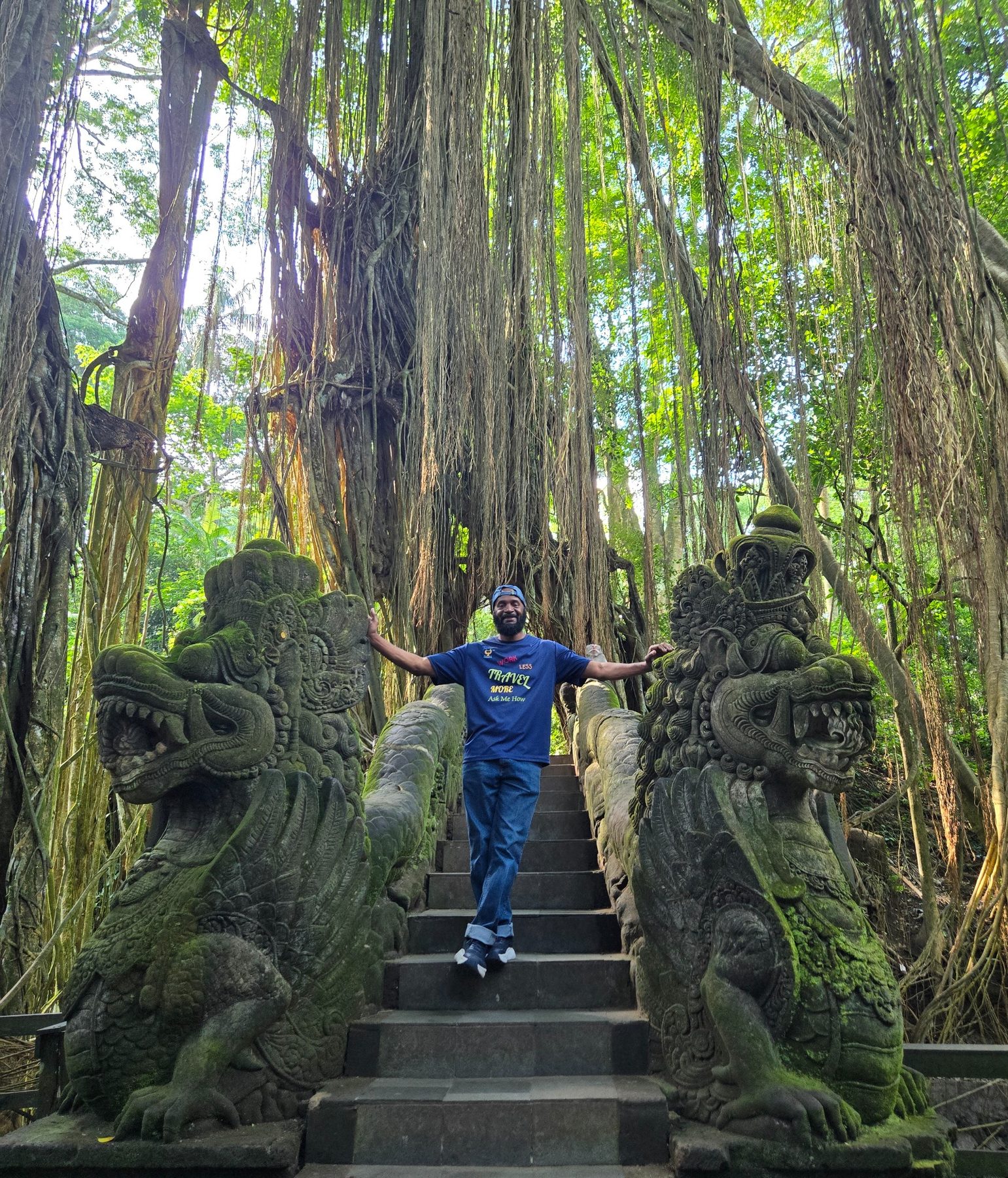 Darnell walking through a lush Bali forest