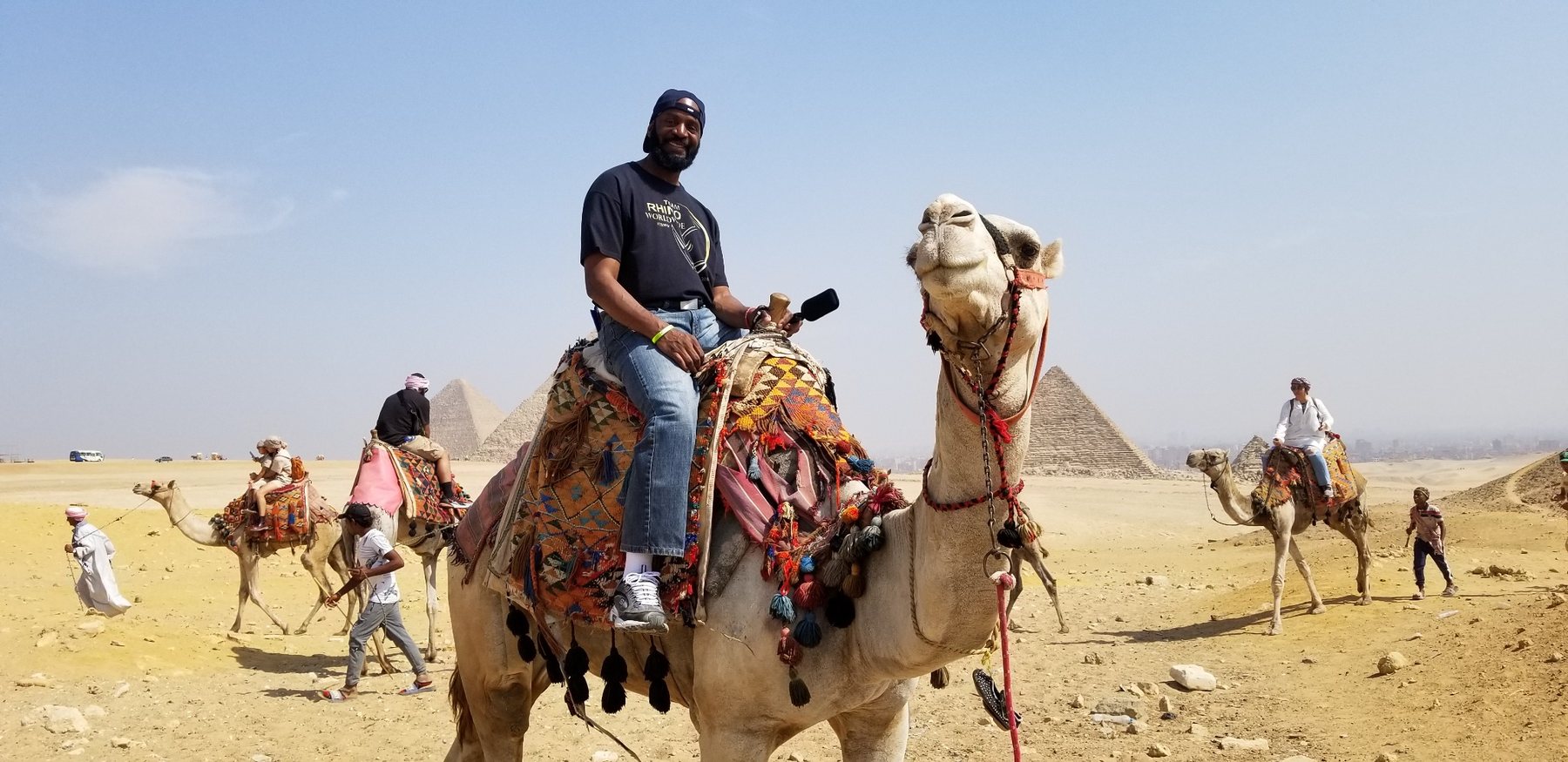 Darnell on a camel at Giza