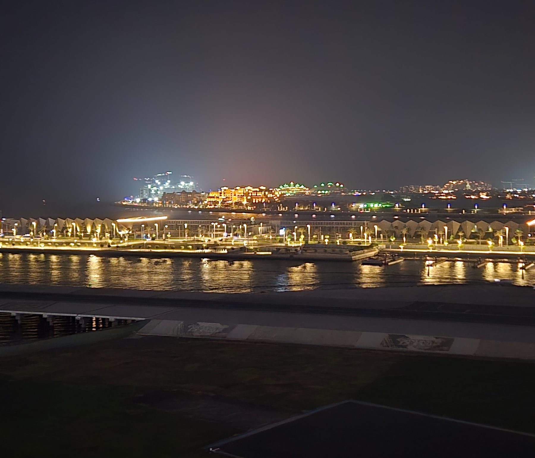 Dubai waterfront lights at night
